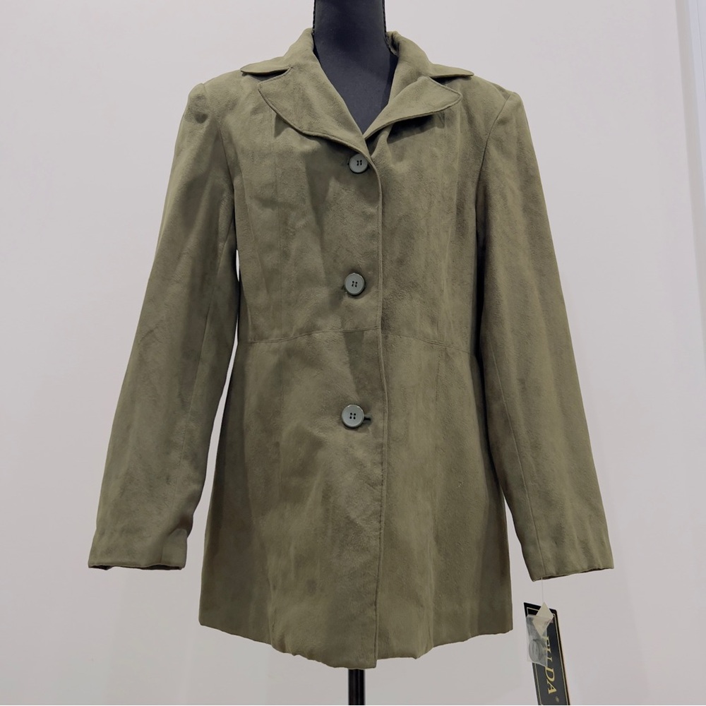 Fu Da New York NWT Olive GreenWomen's Trench Coat Suede Look and Feel Medium